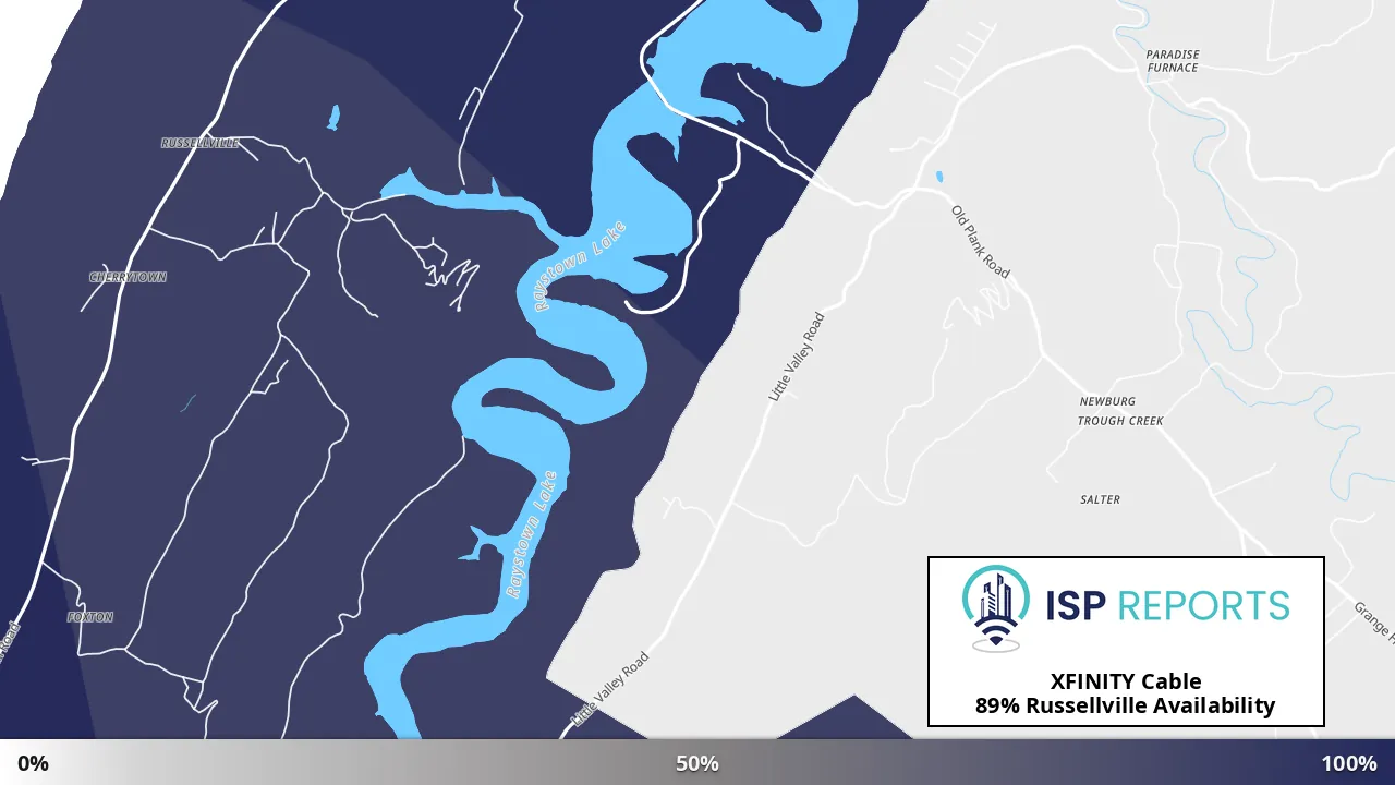 Russellville, PA map of internet availability