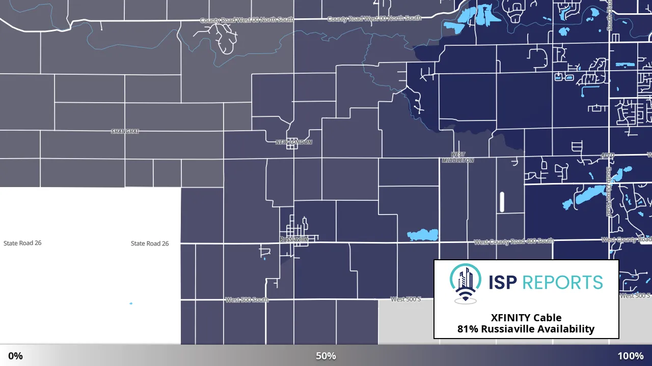 Russiaville, IN map of internet availability
