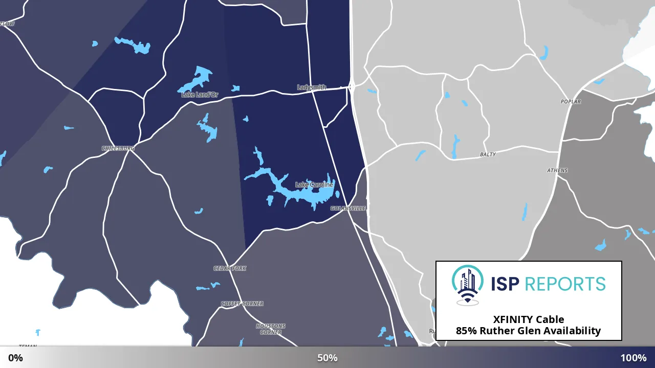 Ruther Glen, VA map of internet availability
