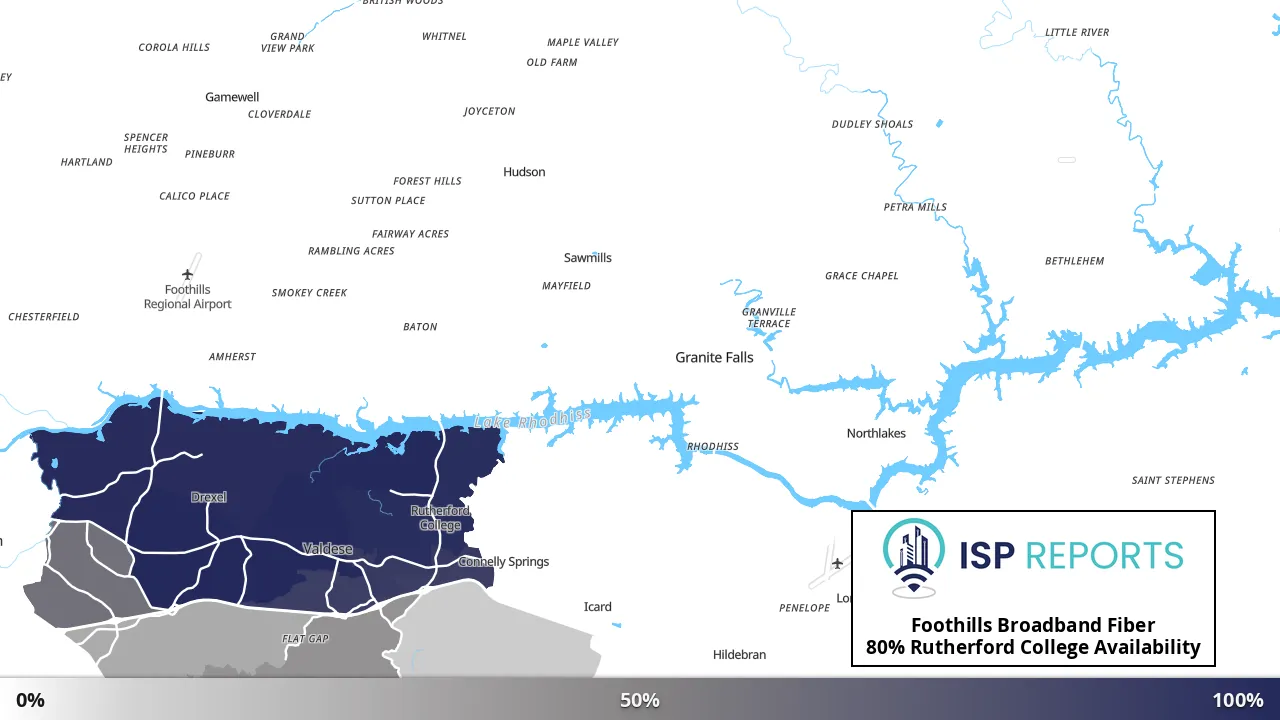 Rutherford College, NC map of internet availability