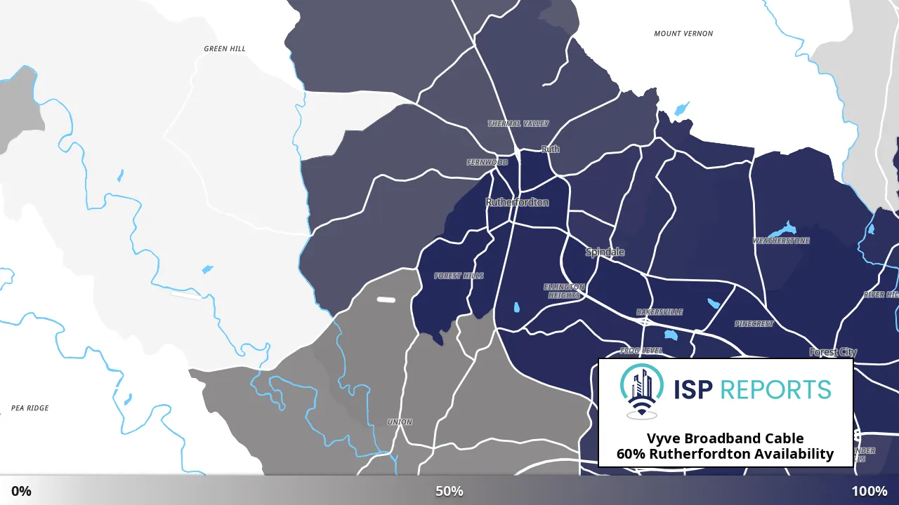 Rutherfordton, NC map of internet availability