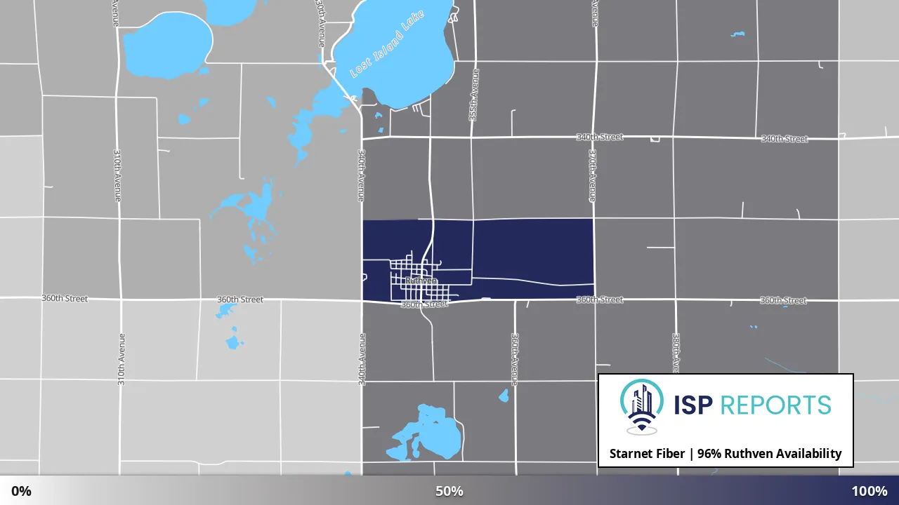 Ruthven, IA map of internet availability