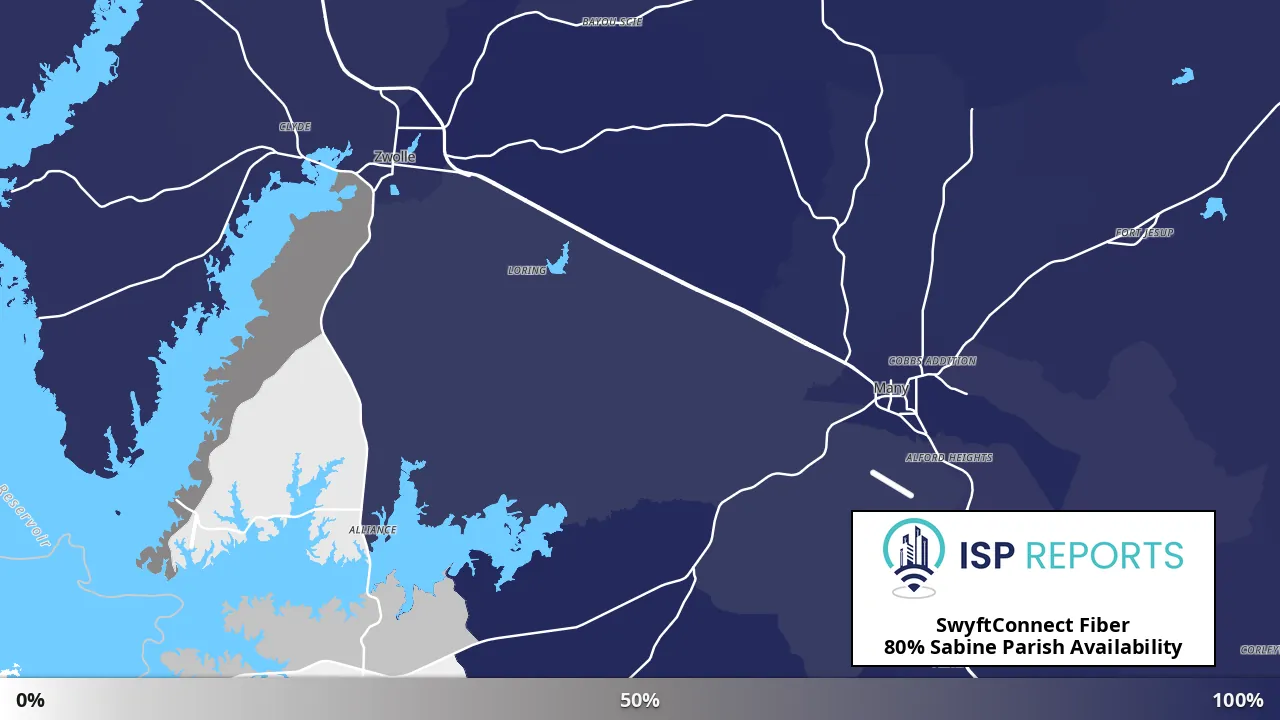 Sabine Parish, LA map of internet availability
