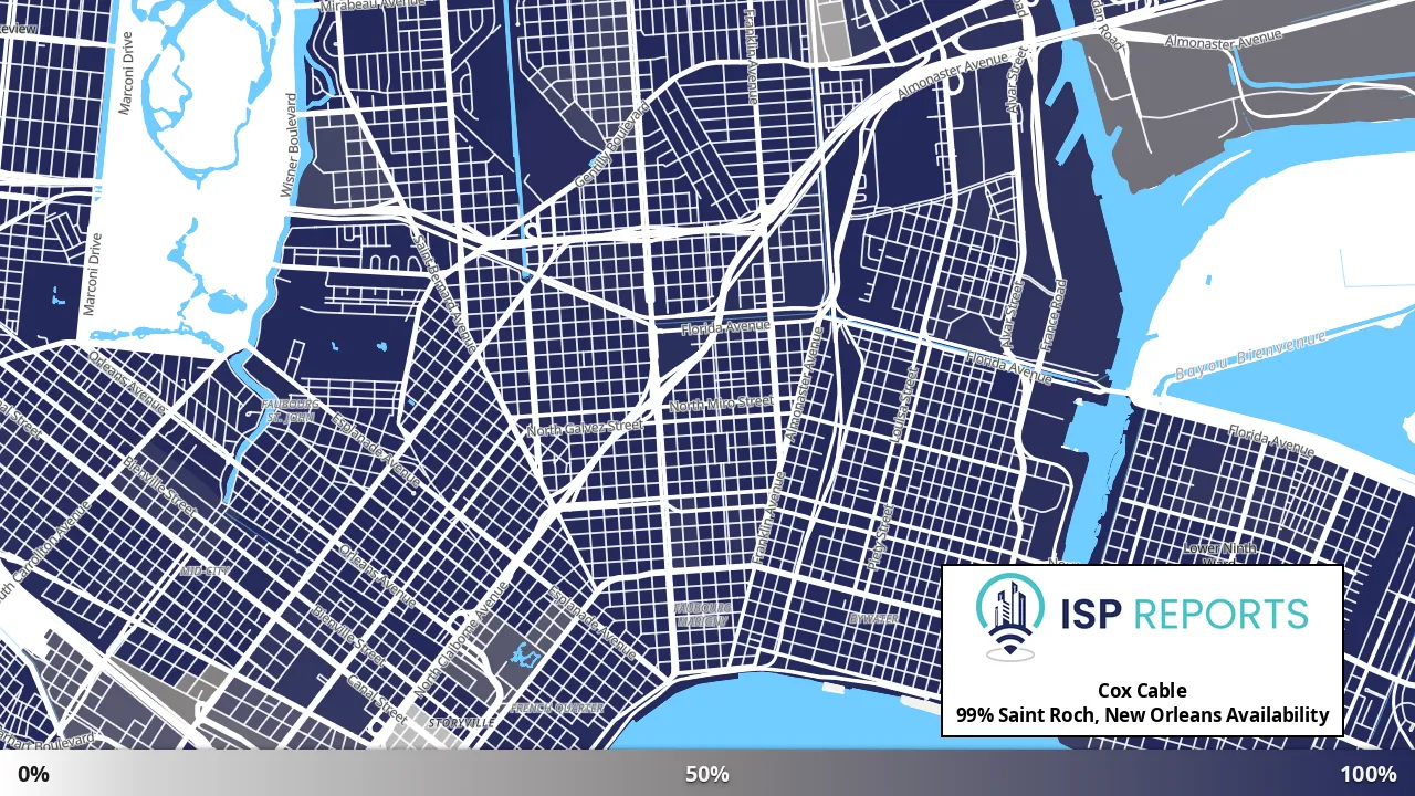 Saint Roch, New Orleans, LA map of internet availability