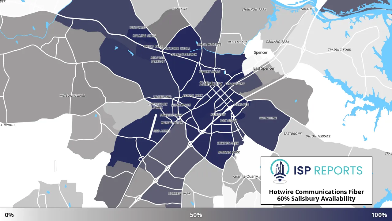 Salisbury, NC map of internet availability