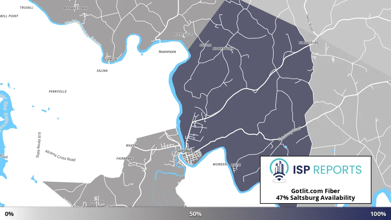 Saltsburg, PA map of internet availability