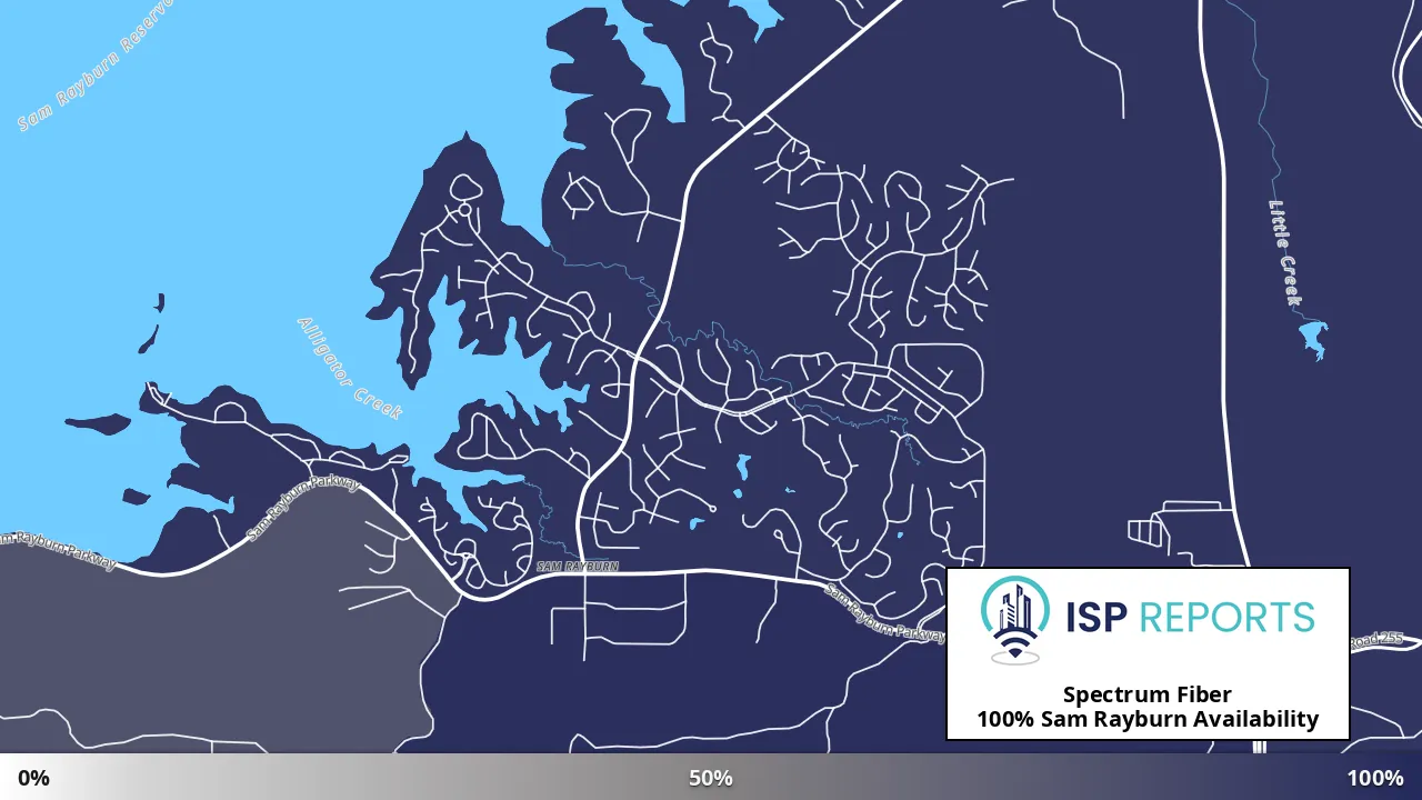 Sam Rayburn, TX map of internet availability