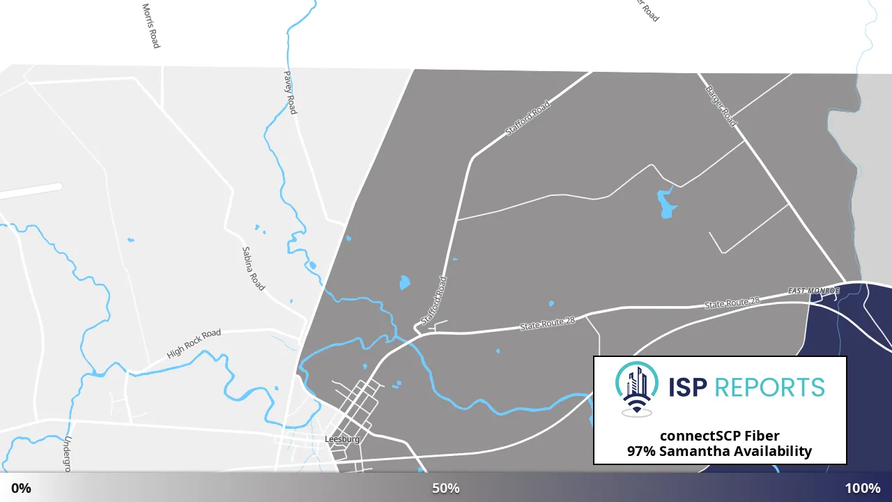 Samantha, OH map of internet availability