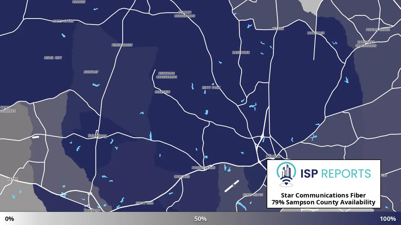 Sampson County, NC map of internet availability