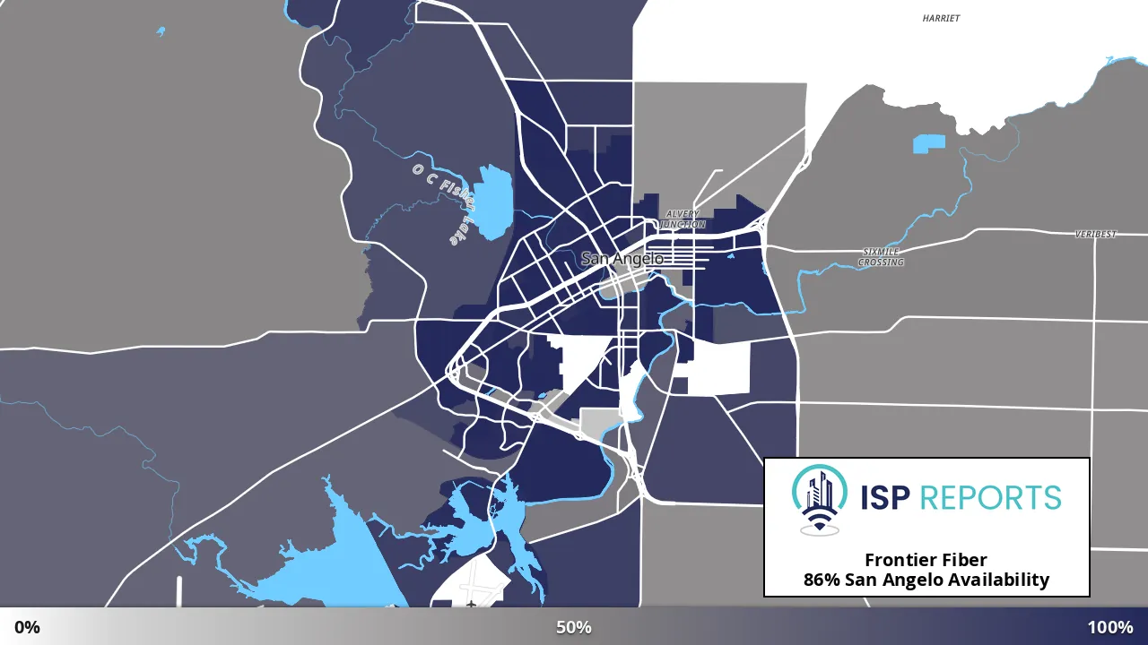 San Angelo, TX map of internet availability