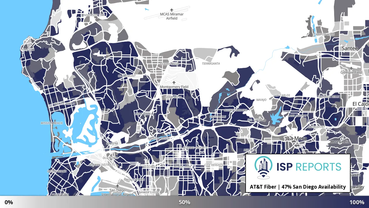 San Diego, CA map of internet availability