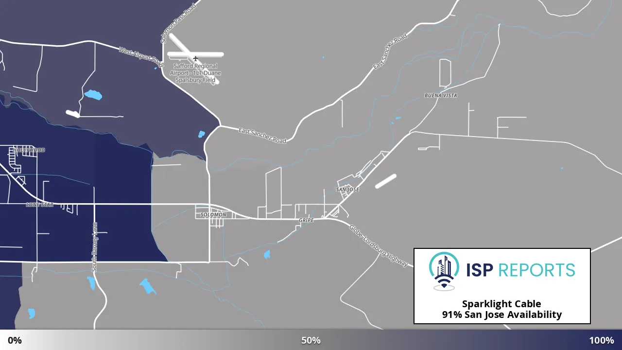 San Jose, AZ map of internet availability