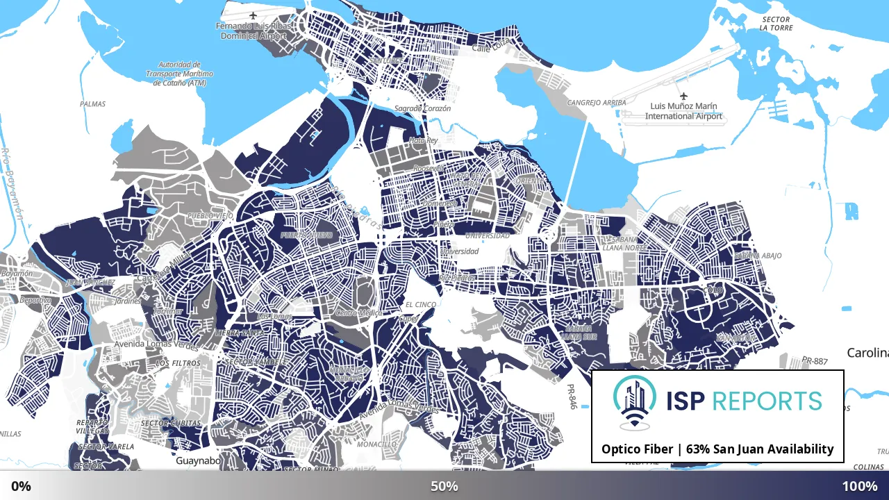 San Juan, PR map of internet availability