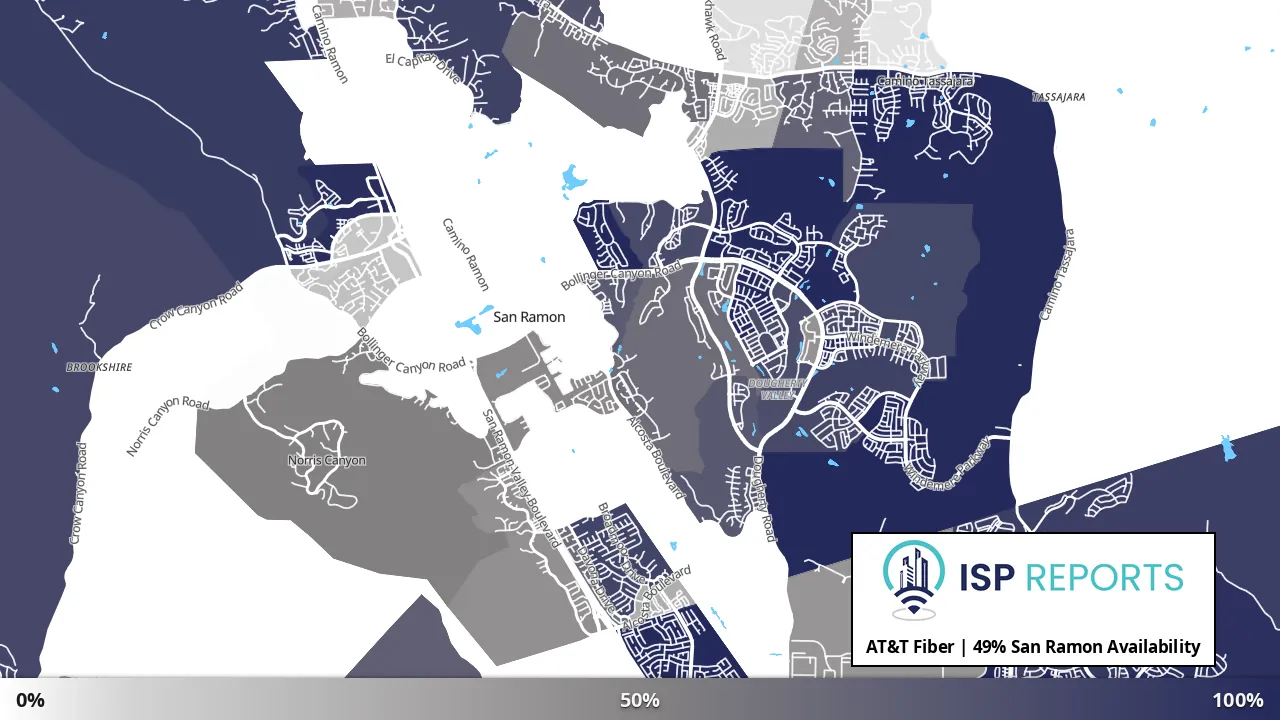 San Ramon, CA map of internet availability