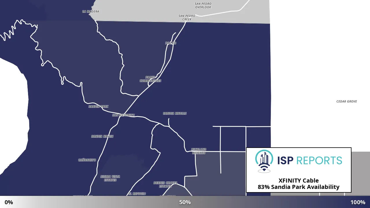 Sandia Park, NM map of internet availability