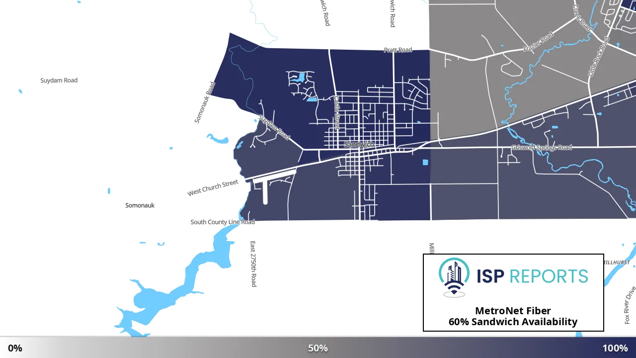 Sandwich, IL map of internet availability