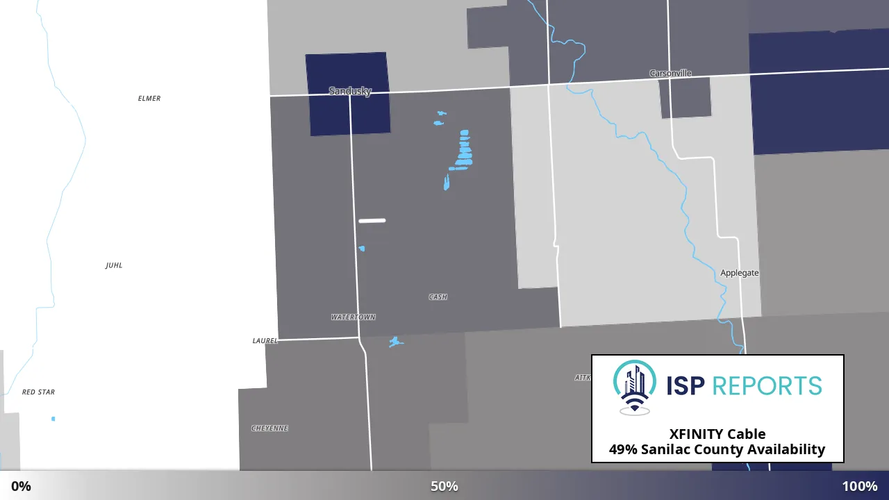 Sanilac County, MI map of internet availability