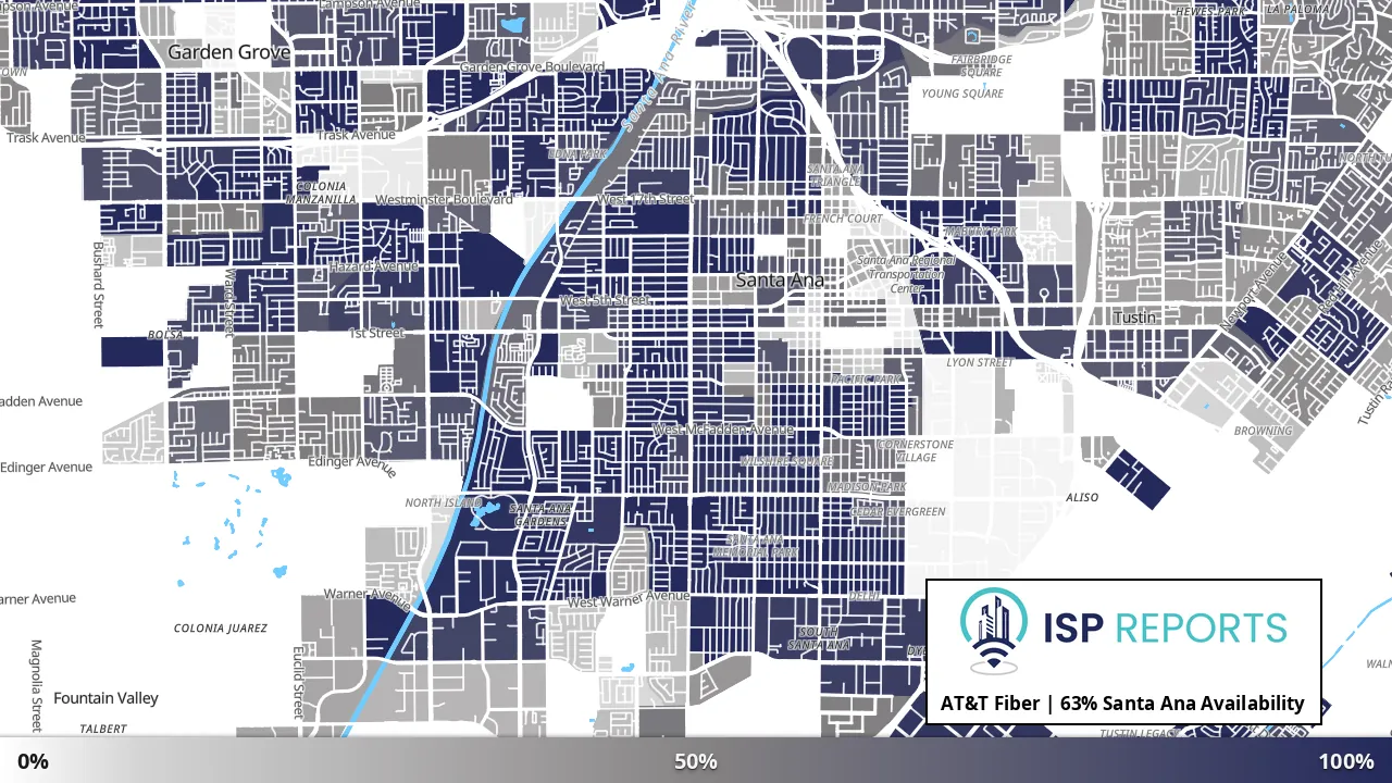 Santa Ana, CA map of internet availability