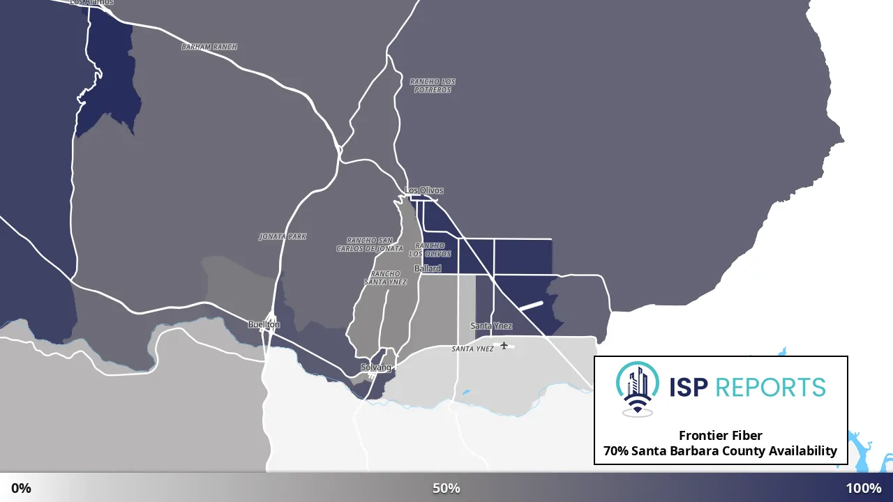 Santa Barbara County, CA map of internet availability