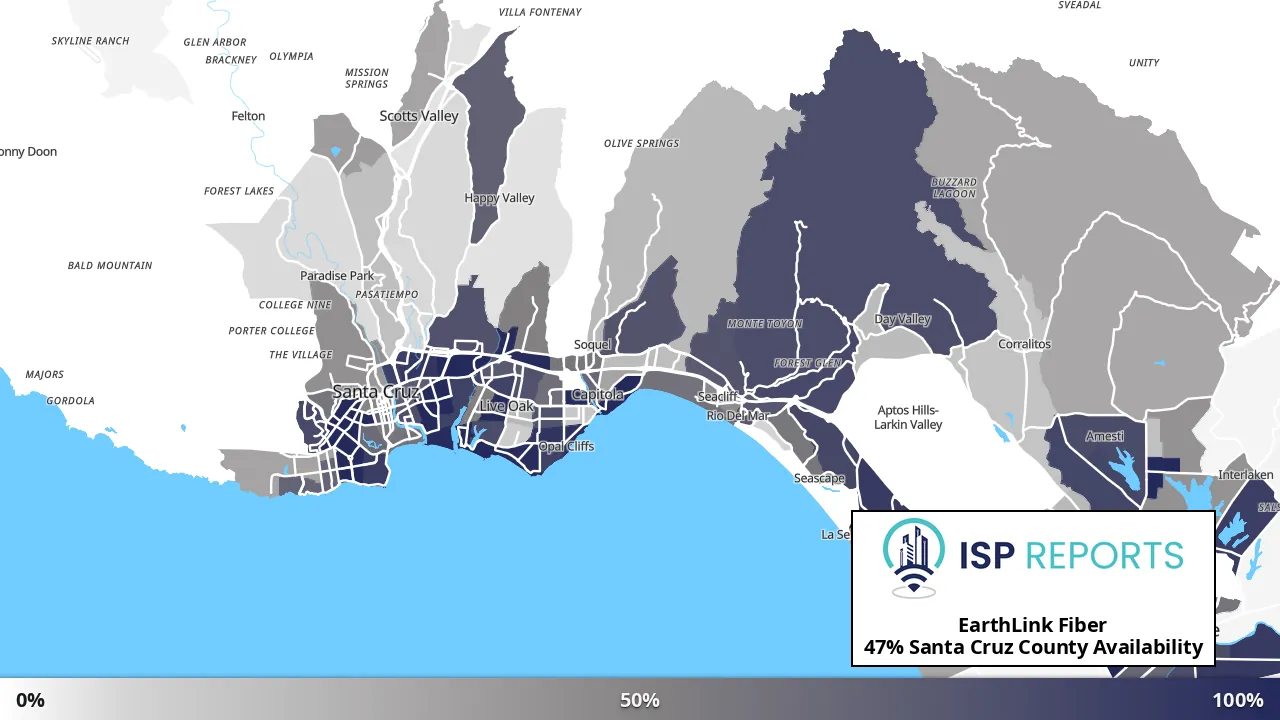Santa Cruz County, CA map of internet availability