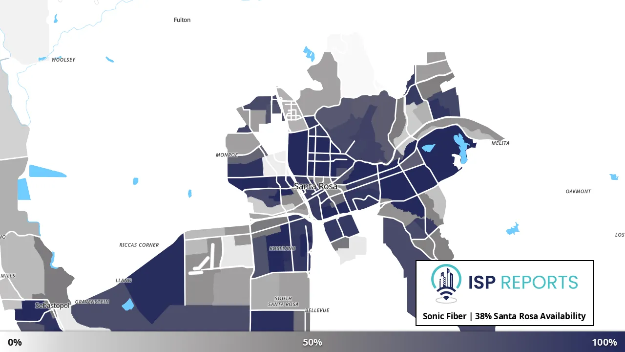 Santa Rosa, CA map of internet availability