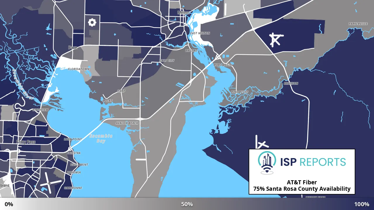 Santa Rosa County, FL map of internet availability