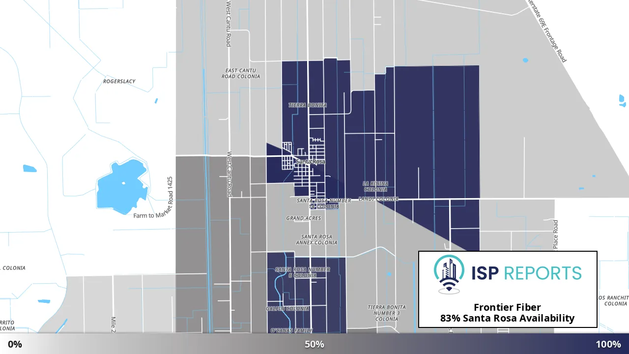 Santa Rosa, TX map of internet availability