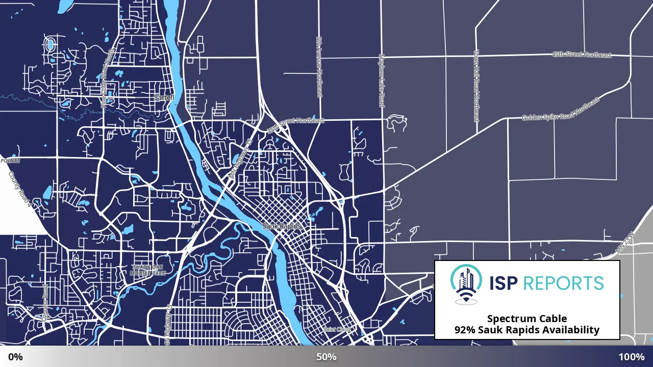 Sauk Rapids, MN map of internet availability