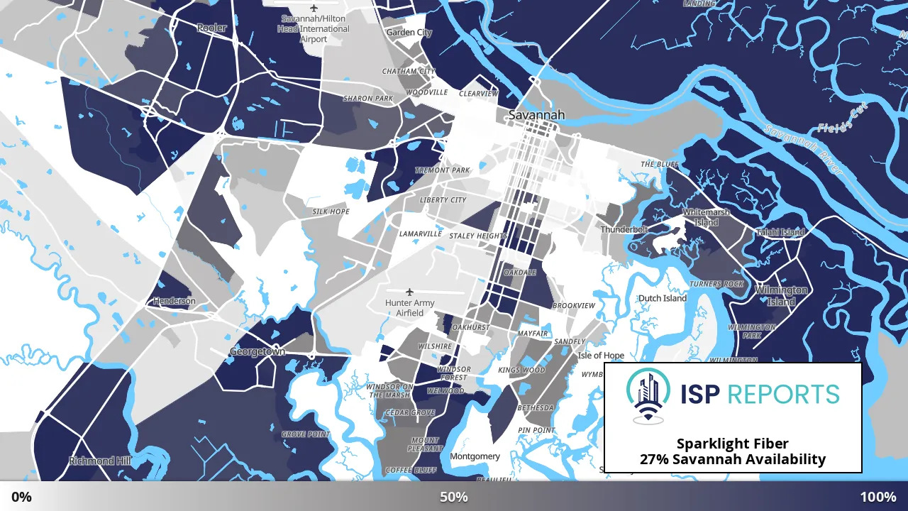 Savannah, GA map of internet availability