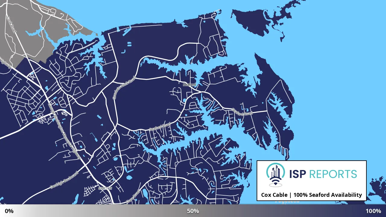 Seaford, VA map of internet availability