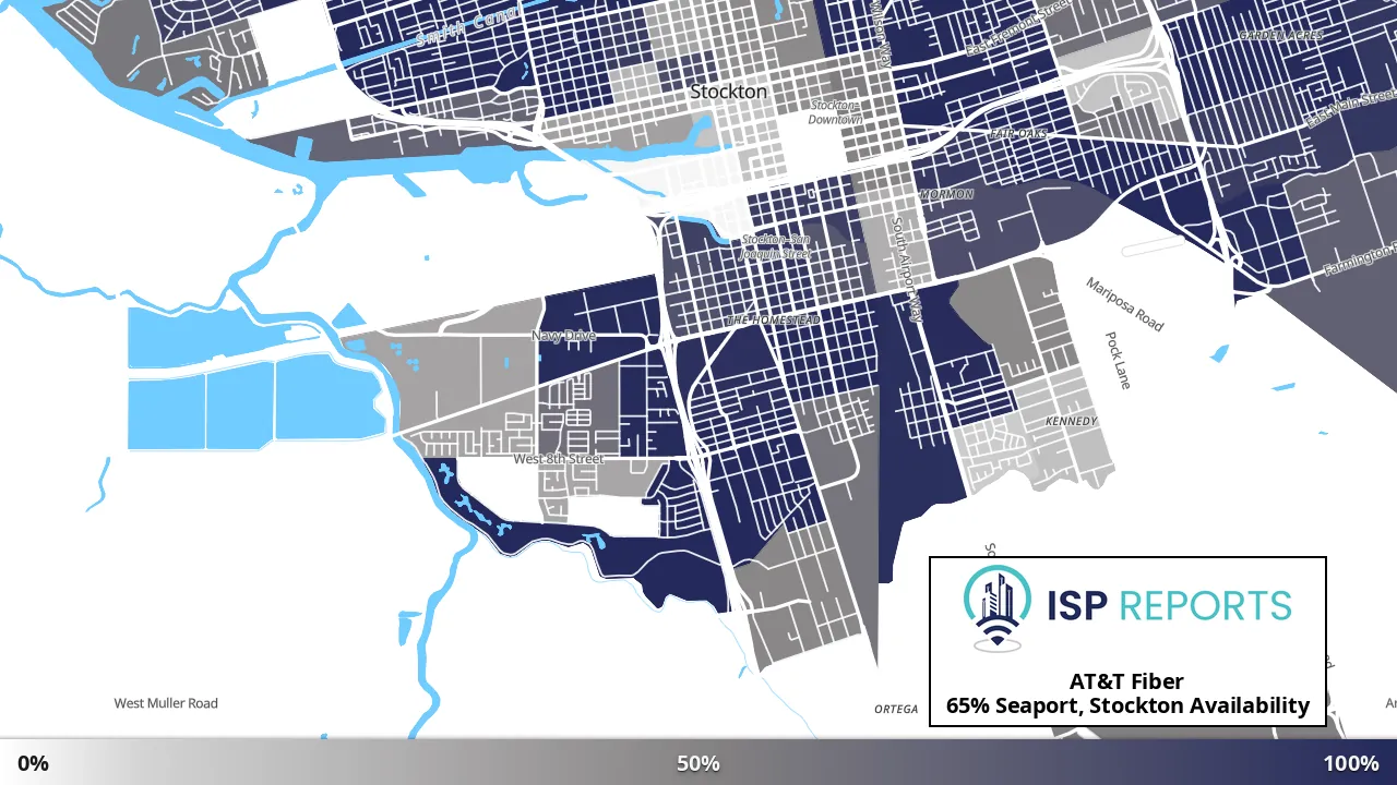 Seaport, Stockton, CA map of internet availability