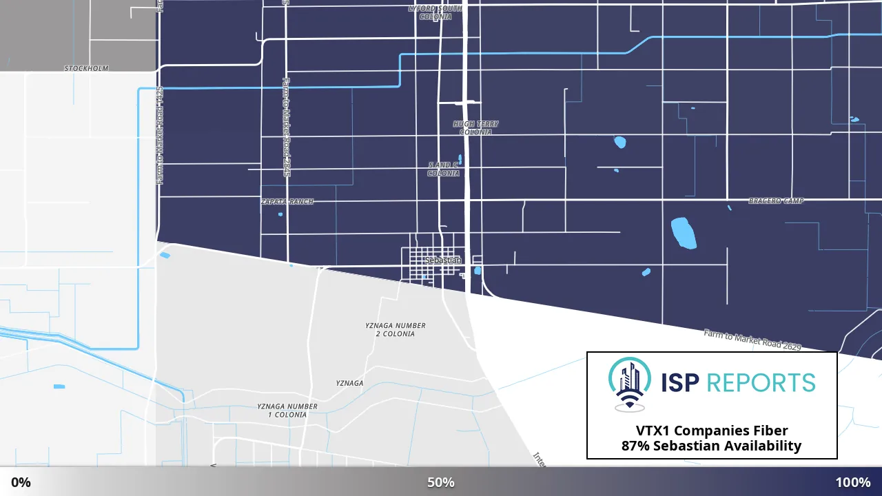 Sebastian, TX map of internet availability