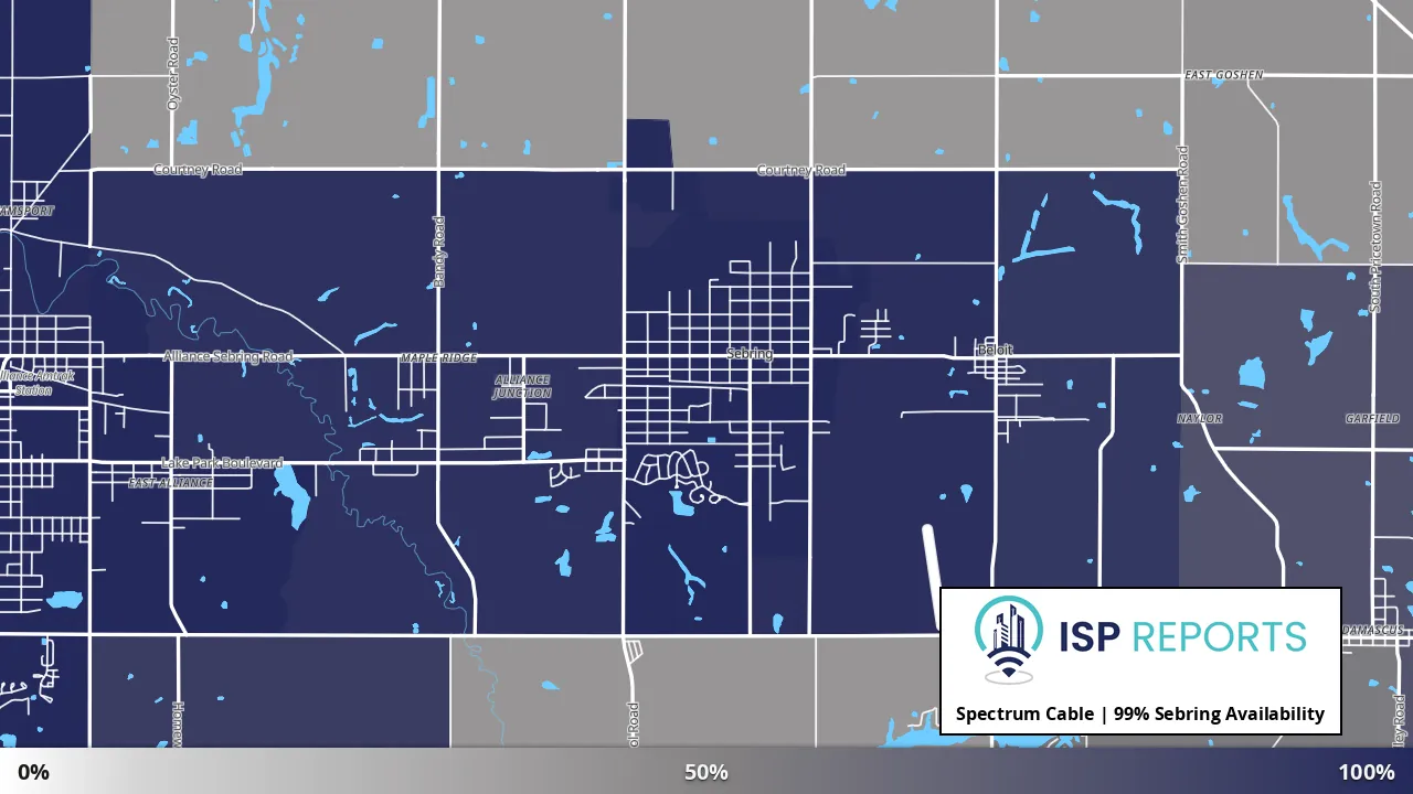 Sebring, OH map of internet availability