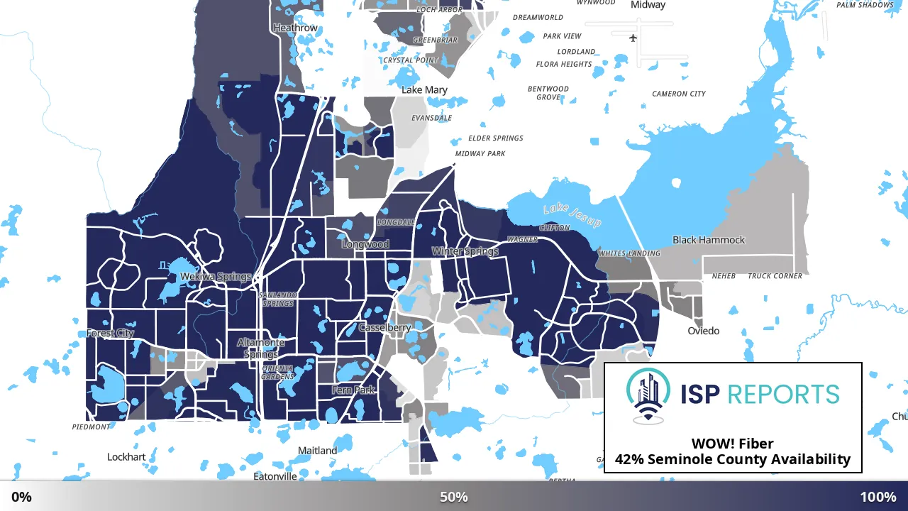 Seminole County, FL map of internet availability