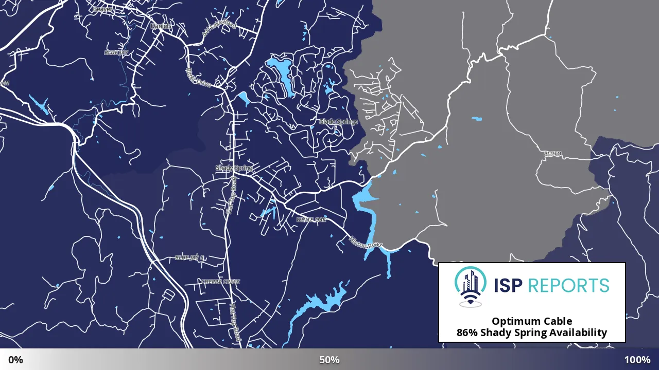 Shady Spring, WV map of internet availability