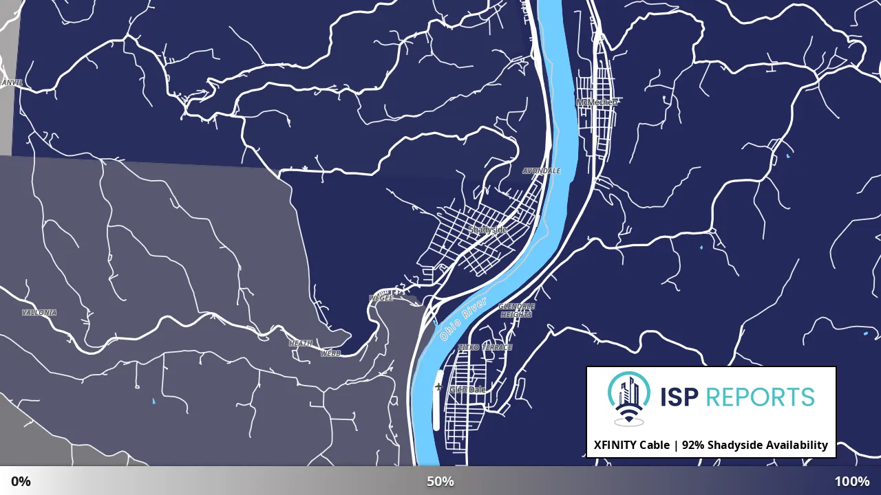 Shadyside, OH map of internet availability