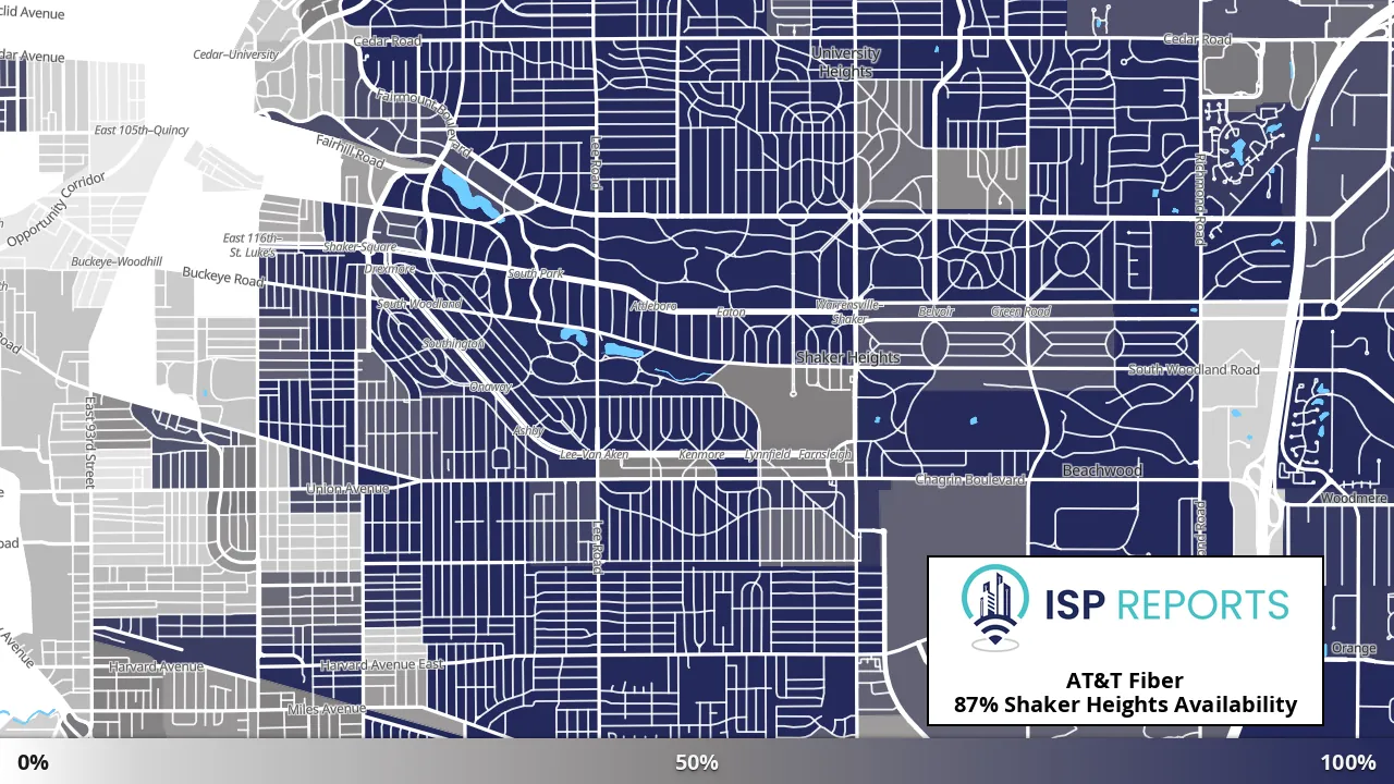 Shaker Heights, OH map of internet availability