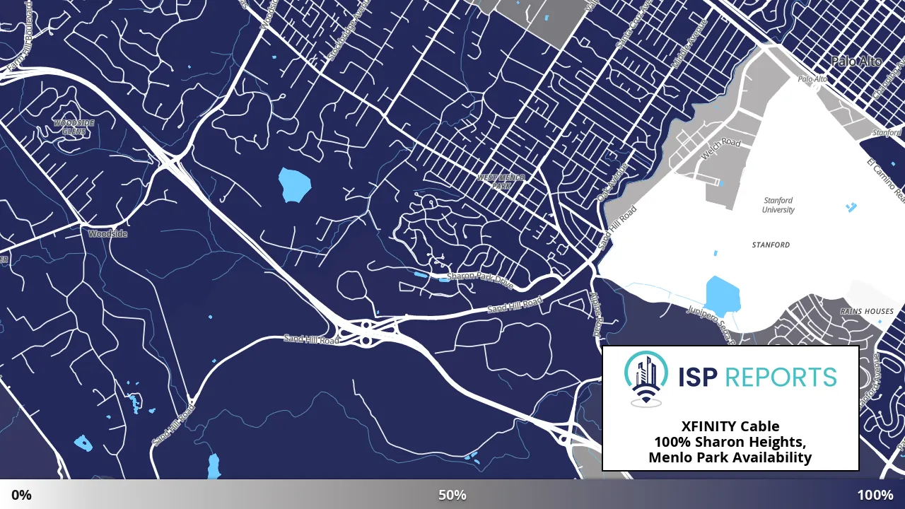 Sharon Heights, Menlo Park, CA map of internet availability
