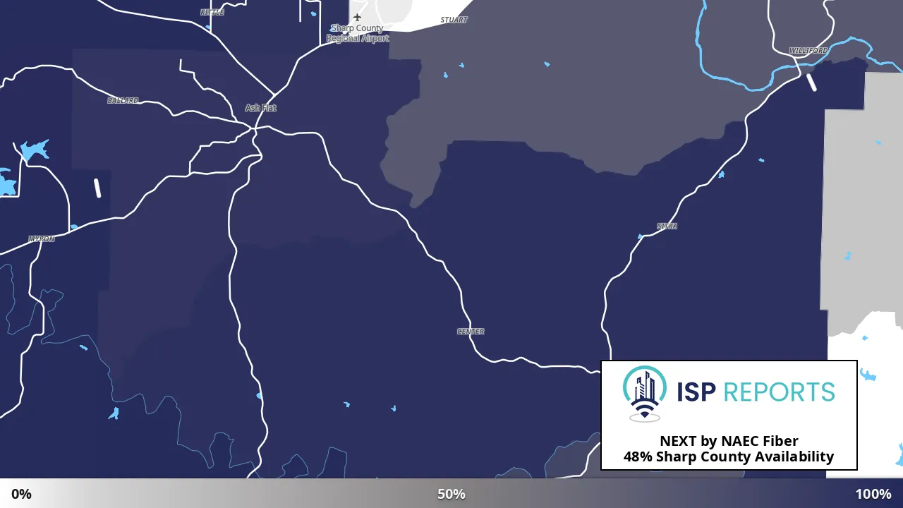 Sharp County, AR map of internet availability