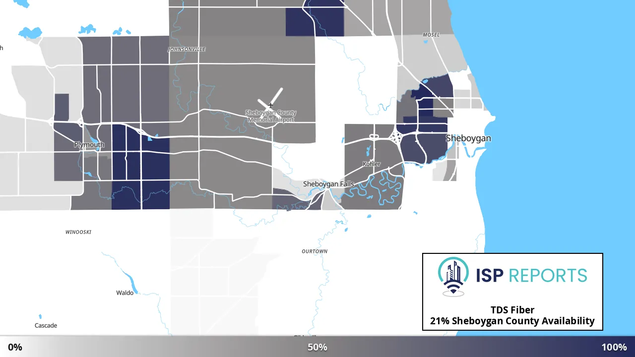 Sheboygan County, WI map of internet availability