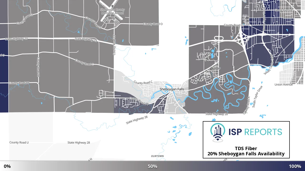 Sheboygan Falls, WI map of internet availability