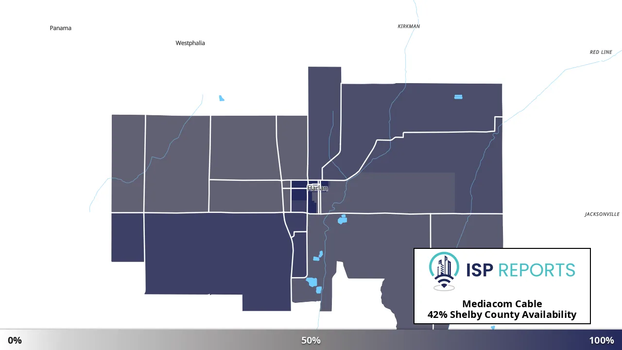 Shelby County, IA map of internet availability