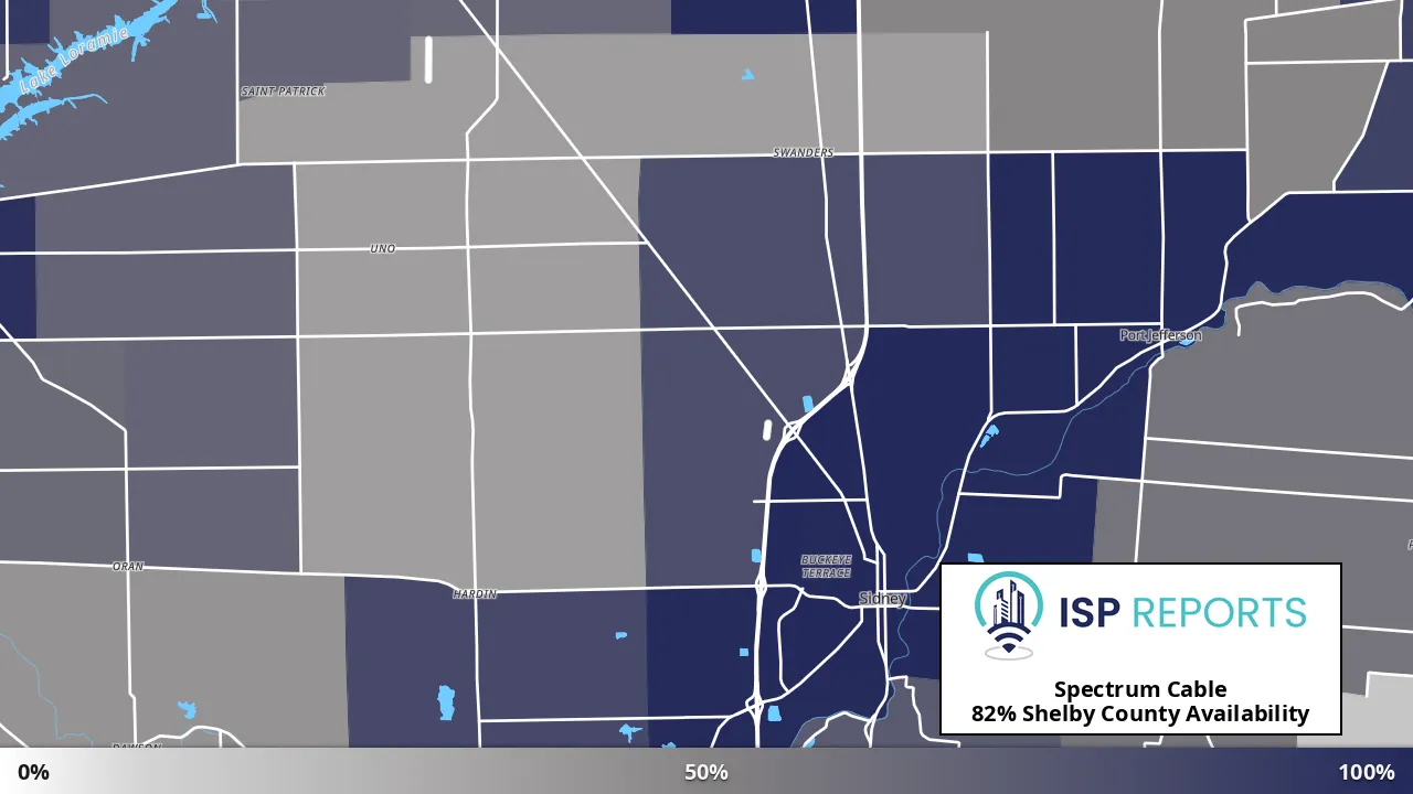 Shelby County, OH map of internet availability