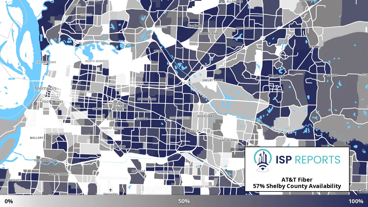 Shelby County, TN map of internet availability