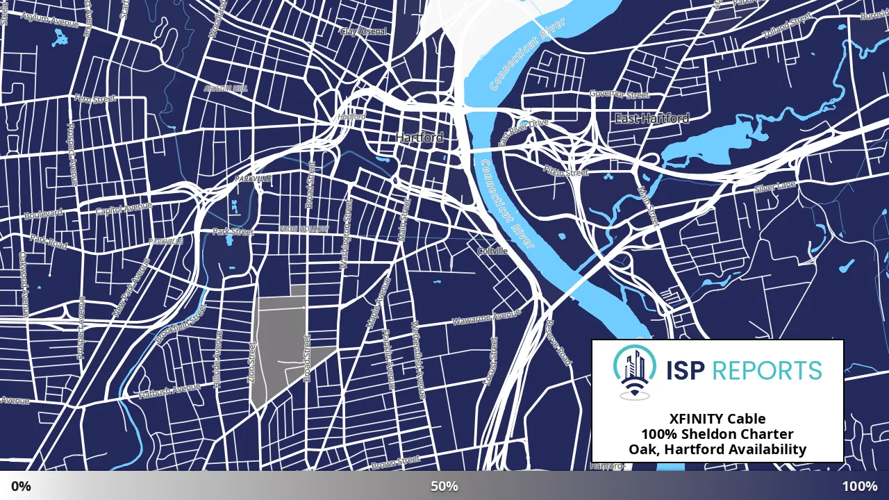 Sheldon Charter Oak, Hartford, CT map of internet availability