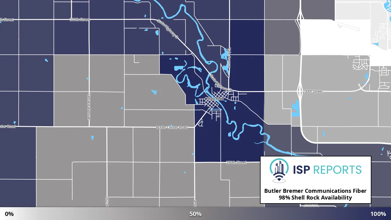 Shell Rock, IA map of internet availability