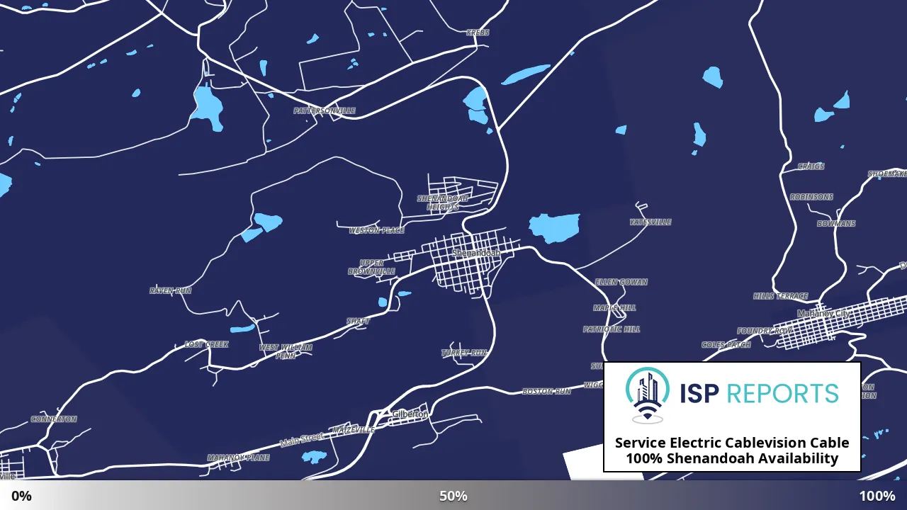 Shenandoah, PA map of internet availability