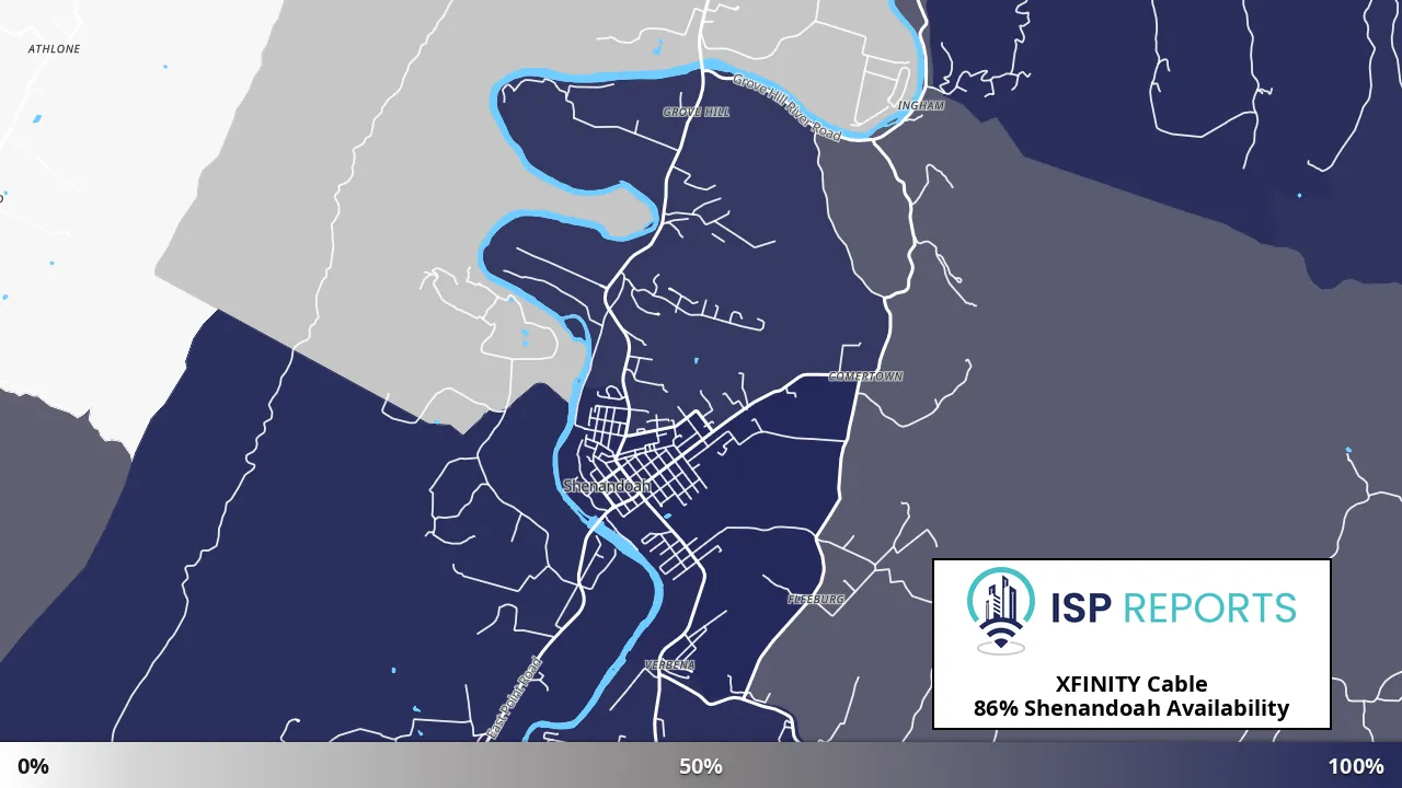 Shenandoah, VA map of internet availability