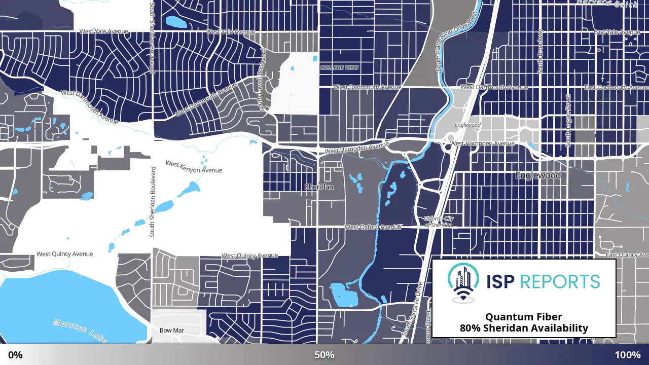Sheridan, CO map of internet availability