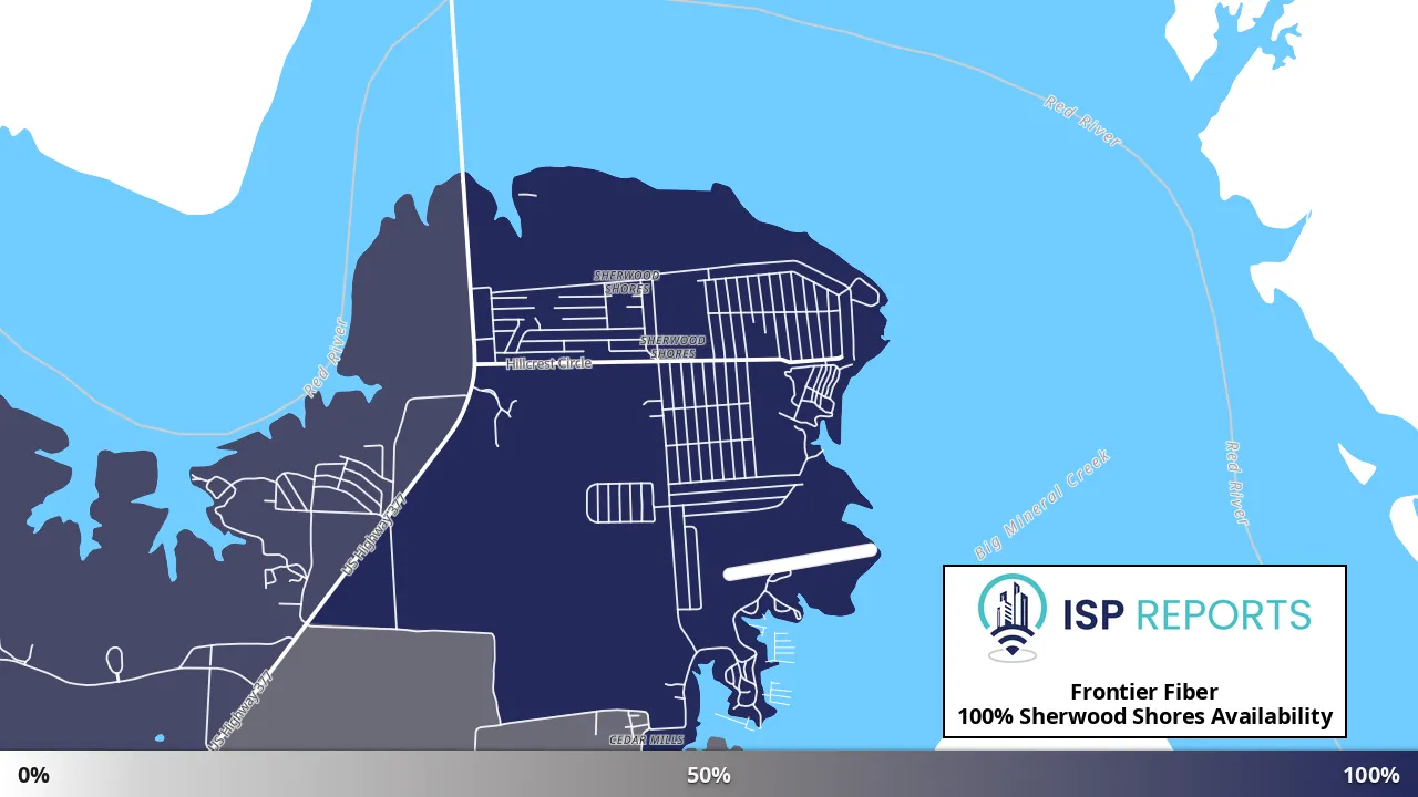 Sherwood Shores, TX map of internet availability